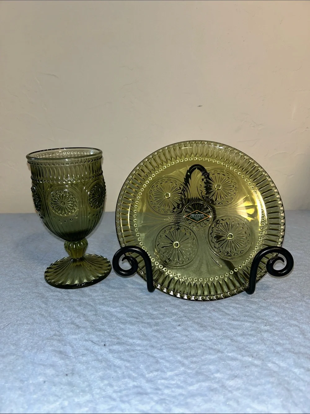 Shannon Crystal by Godinger, Medallion Collection Plate and Goblet